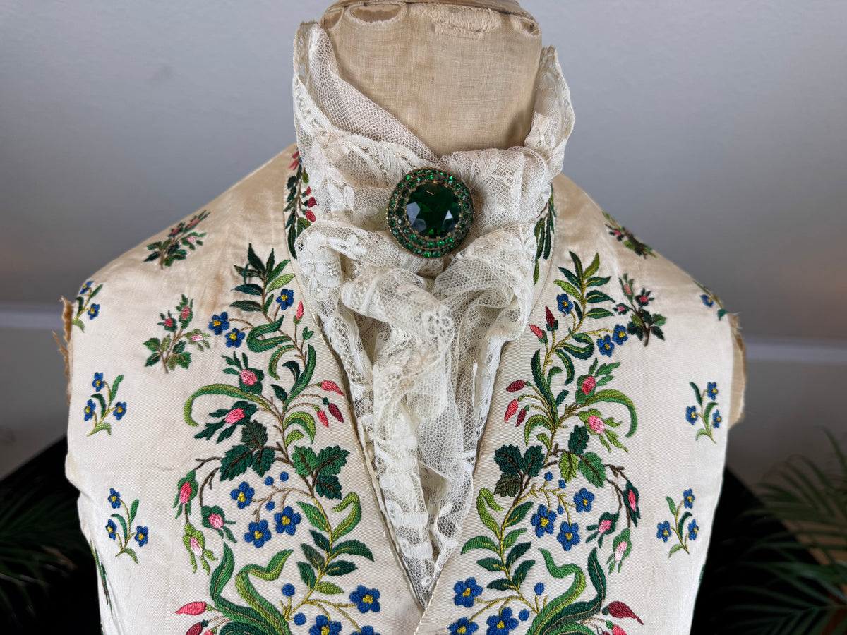 Georgian Cream Silk Embroidered Waistcoat, England ca. 1790 – Vibrant Antique Menswear