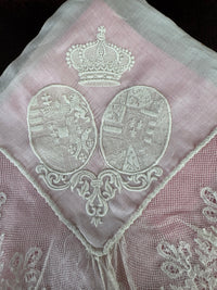 Royal antique lace handkerchief ca.1861 – Austria‑Tuscany and Bourbon‑Sicily coats of arms in fine lace
