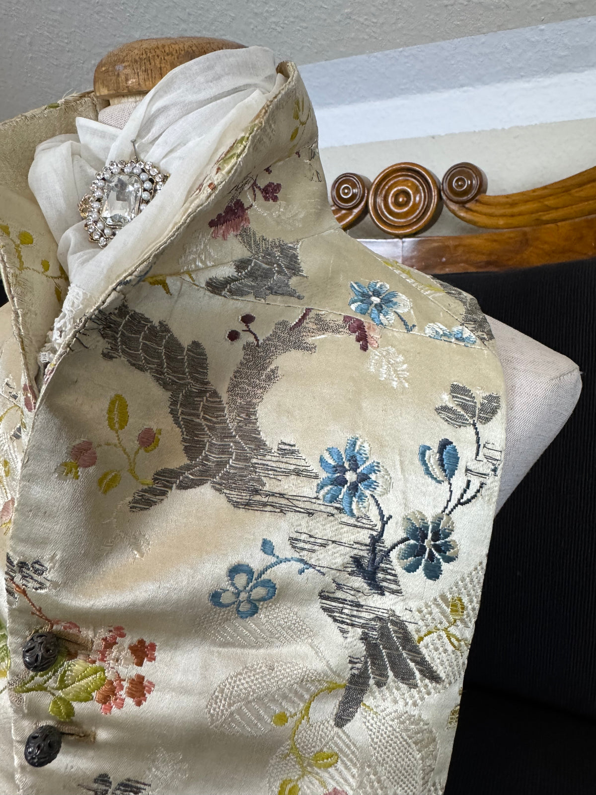 Antique Rococo boy's waistcoat front from France circa 1760 with original silver buttons, linen backing and rare eighteenth-century construction