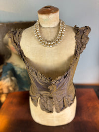 Rare Rococo bodice, 18th‑century bodice in French Rococo clothing, hand‑sewn bodice of brown silk, antique silk bodice