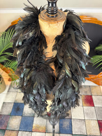 Antique black rooster feather boa, England ca. 1928, rare 1920s accessory