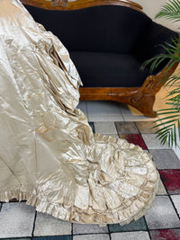 Antique Wedding Dress 1882 – Cream Satin Silk with Pleated Trims, Lace & Faux Pearls, Kate Rimer Provenance