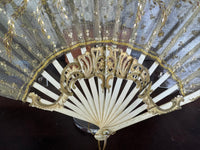 Abendfächer aus Goldspitze und Pailletten, ca. 1880 – Antiker viktorianischer Handfächer