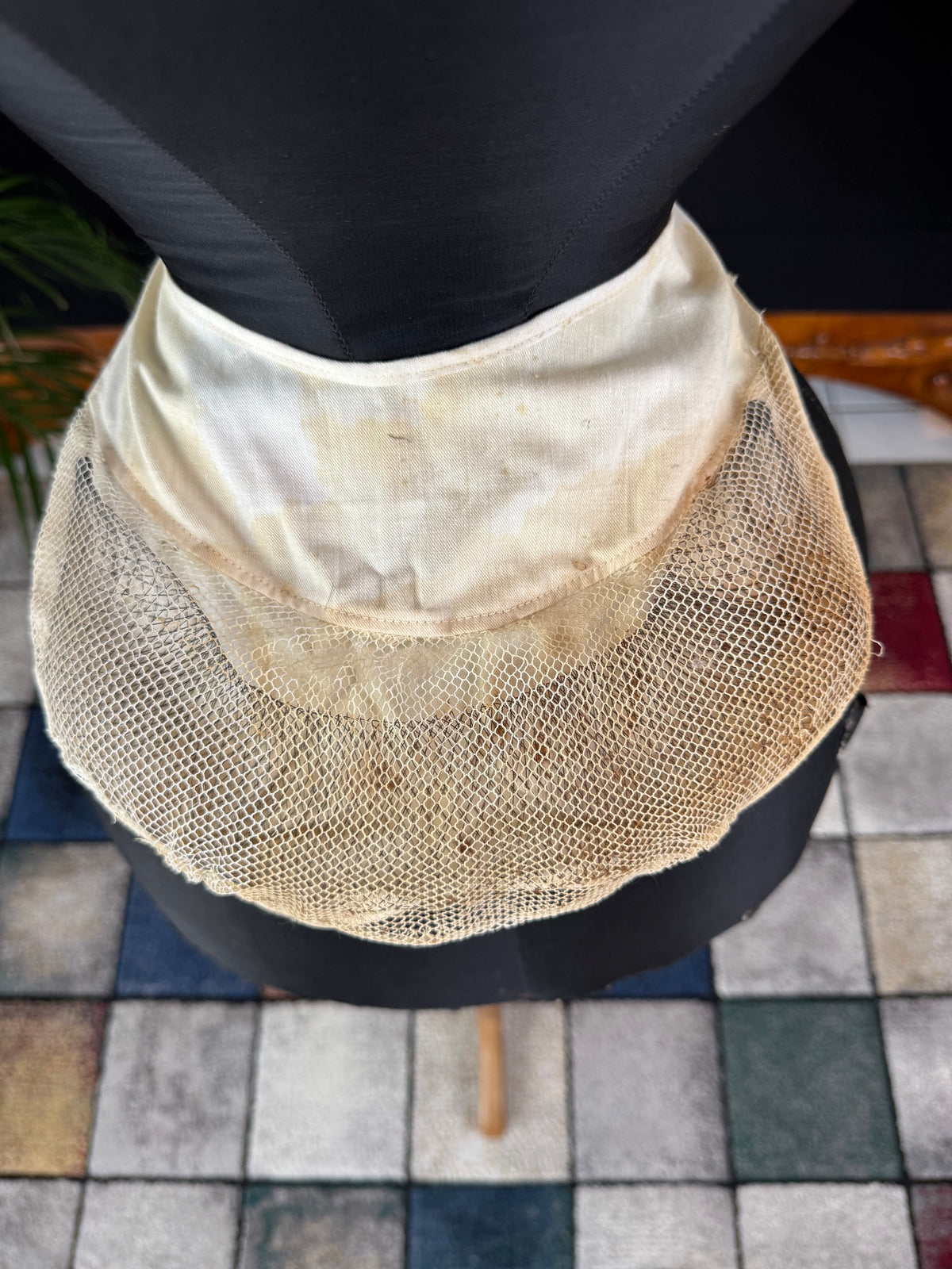 W & W bustle pad, Philadelphia 1890s, cotton and steel coil Victorian undergarment.