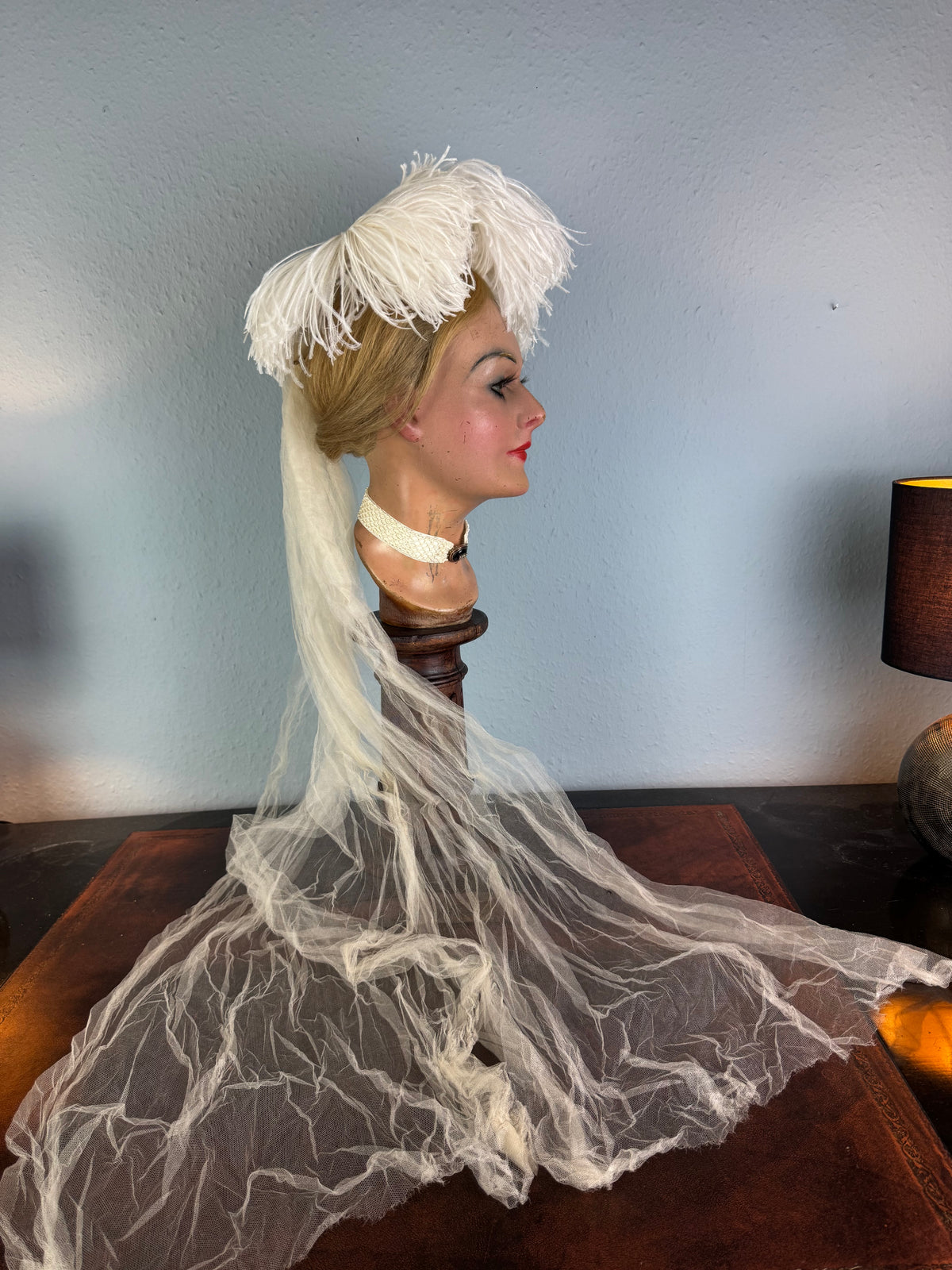 Victorian ostrich feather court headpiece, ca. 1890, debutante hair ornament.