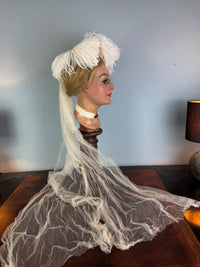 Victorian ostrich feather court headpiece, ca. 1890, debutante hair ornament.