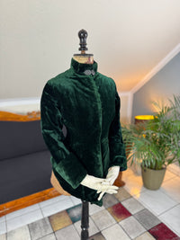 Seltene viktorianische Reitjacke, ca. 1878 – Grüner Samt, gestepptes Seidenfutter, historische Reitsportmode