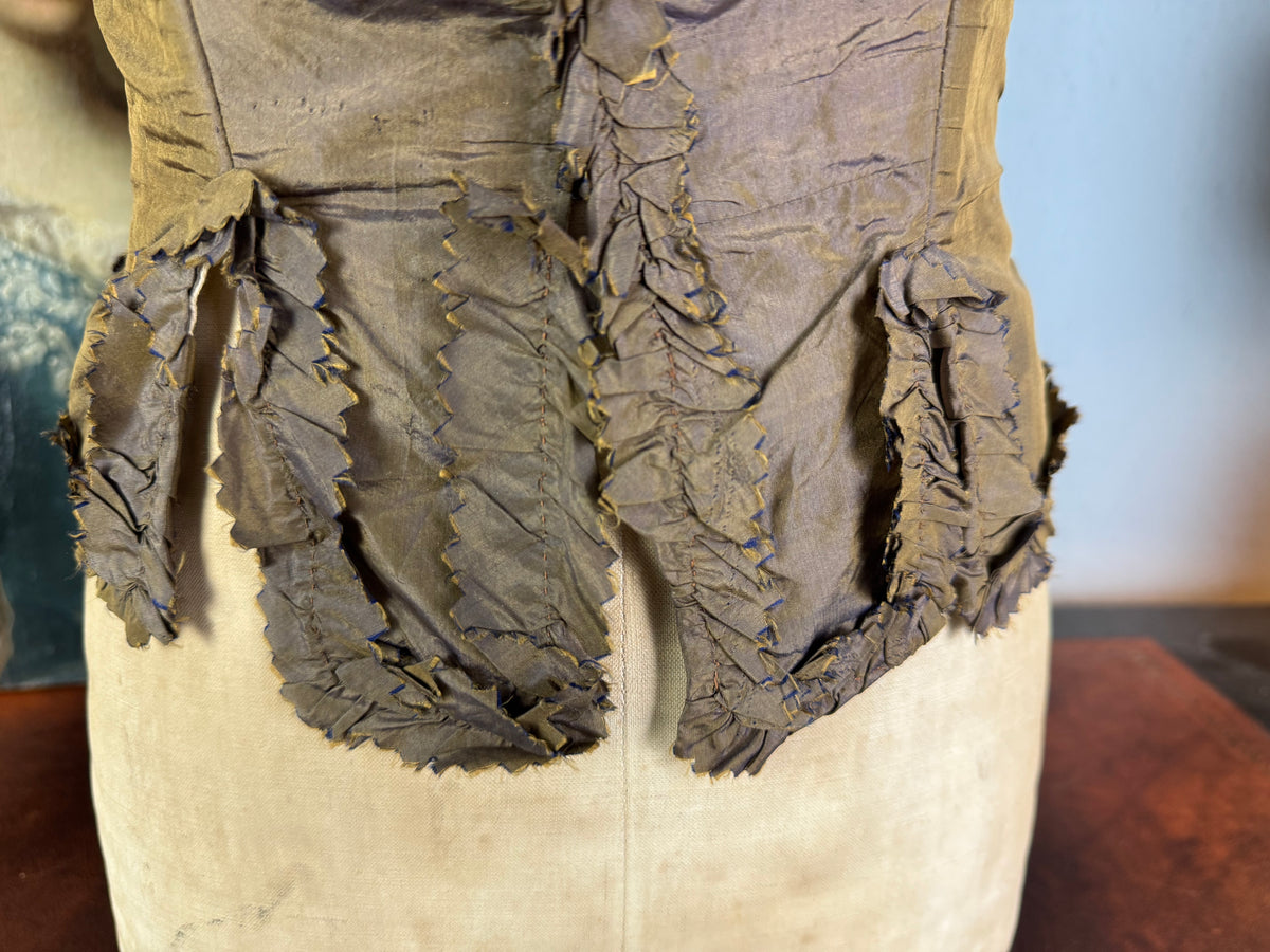 Rare Rococo bodice, 18th‑century bodice in French Rococo clothing, hand‑sewn bodice of brown silk, antique silk bodice