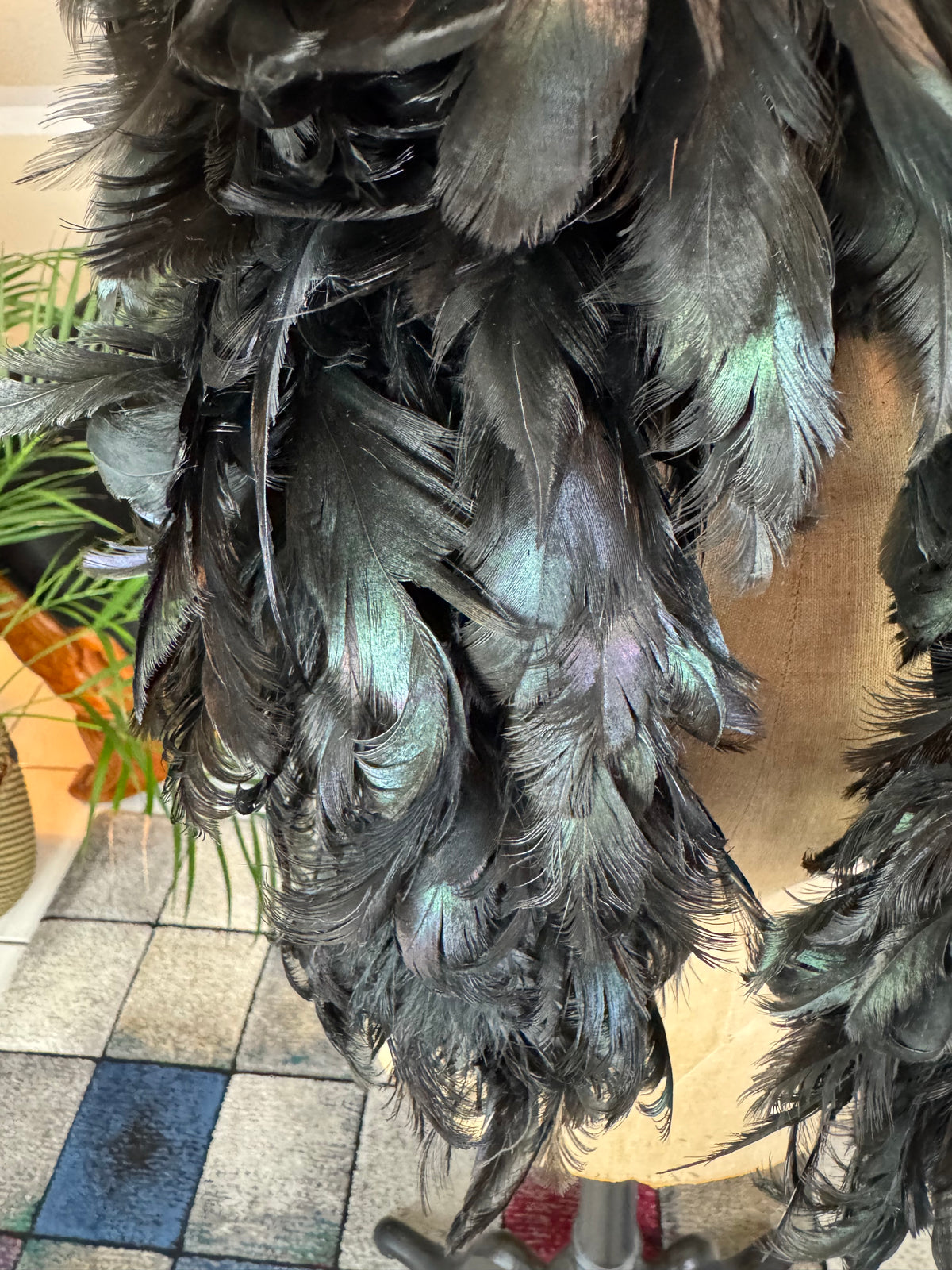 Antique black rooster feather boa, England ca. 1928, rare 1920s accessory