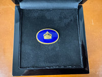 Imperial gift brooch with gilded Imperial Crown of Kaiser Wilhelm II, blue enamel, German Empire, circa 1900