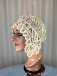 Antike Hochzeitshaube aus Spitze, 1920er