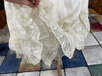 Antique Edwardian petticoat from Lady Gillman wedding trousseau circa 1911 with whitework embroidery, lace inserts and layered skirt construction