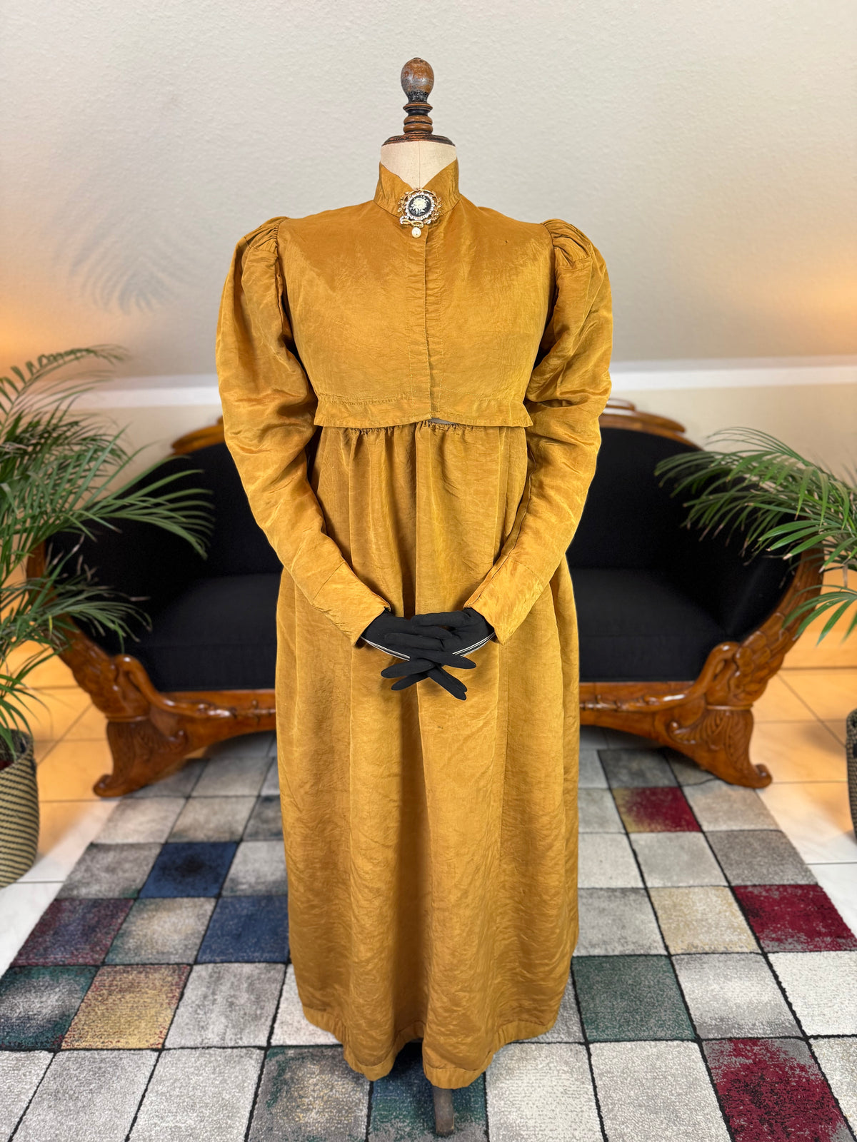 Antique Regency Gown or Dress in Gold Moiré Silk, ca. 1815-1820