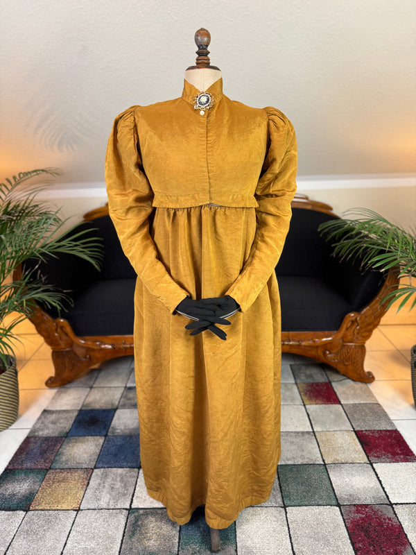 Antique Regency Gown or Dress in Gold Moiré Silk, ca. 1815-1820