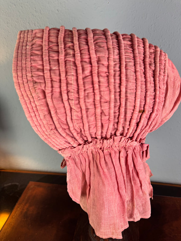 Antique Victorian pink quilted sunbonnet with small shield brim, ca. 1900