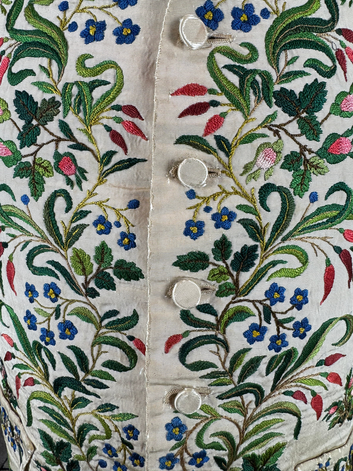 Georgian Cream Silk Embroidered Waistcoat, England ca. 1790 – Vibrant Antique Menswear