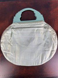 Vintage silk beach bag, early 20th century, pink silk lining and wooden handles