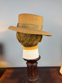 Antique 1905 French men’s straw hat with Rousseu & ses Fils label, velvet band, lined interior, handwritten owner’s tag, well preserved.”