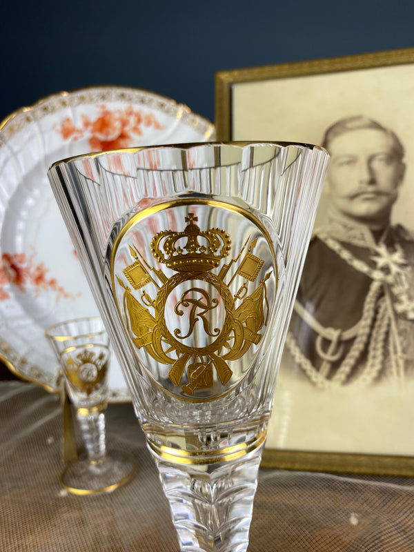 Josephinenhütte glass ca. 1910–1912 with gilded FR monogram and faceted stem made for Kaiser Wilhelm II