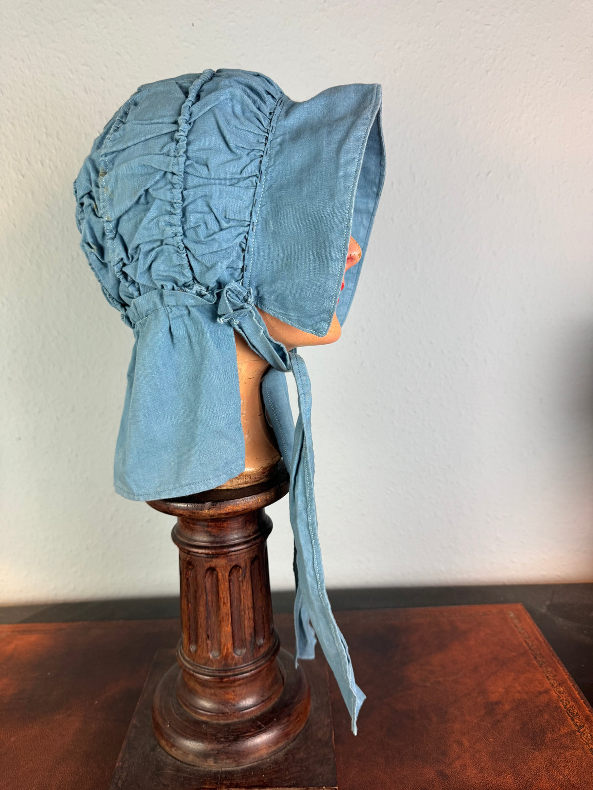 Antike viktorianische blaue Baumwoll-Sonnenhaube, ca. 1900