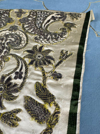 1710 English Baroque silk stomacher with metallic embroidery and floral motifs, antique 18th‑century dress accessory