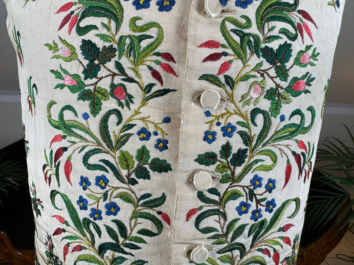 Georgian Cream Silk Embroidered Waistcoat, England ca. 1790 – Vibrant Antique Menswear