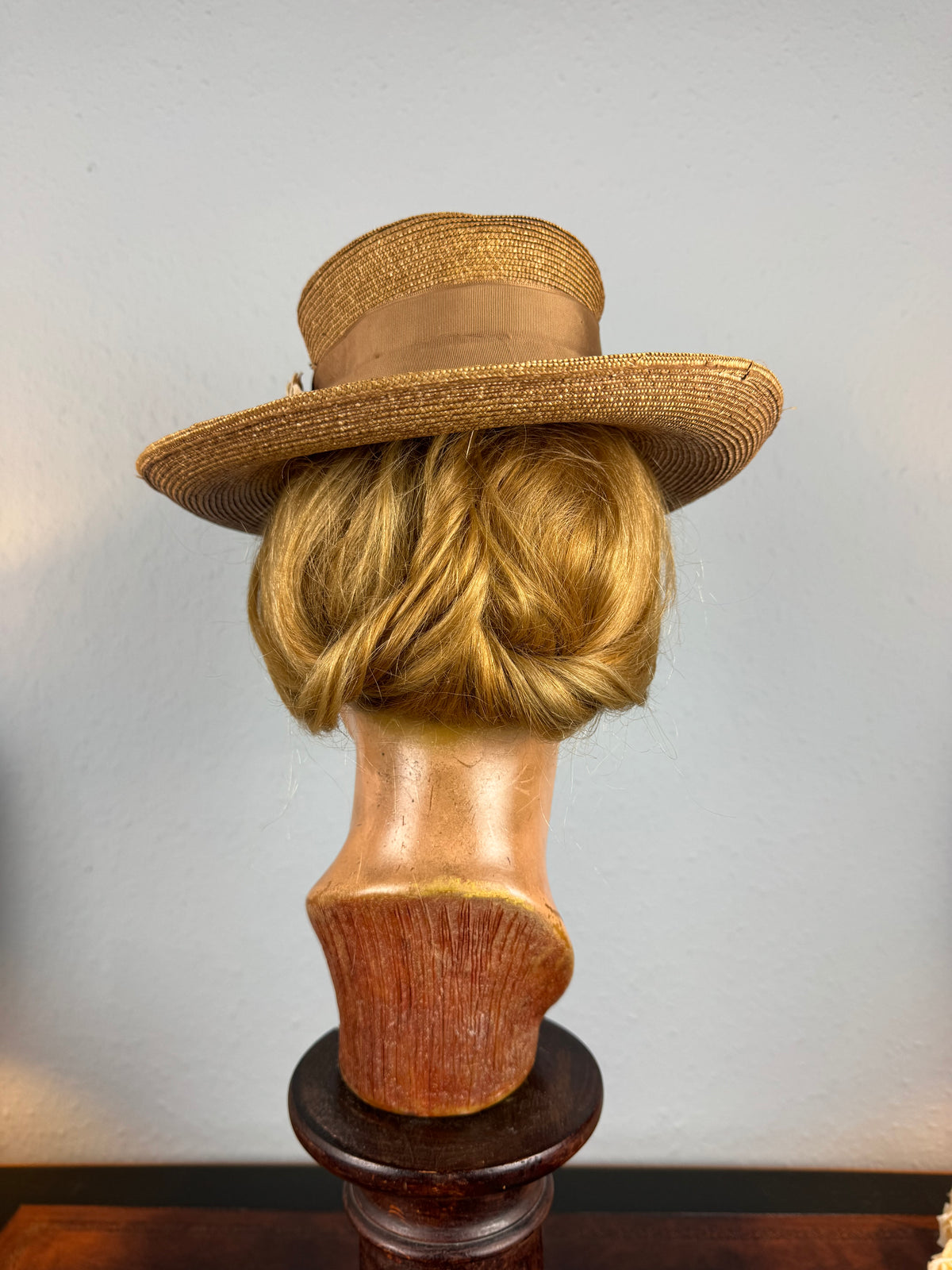 Antique Fine‑Woven French Straw Hat, ca. 1903 – Silk Band & Floral Details