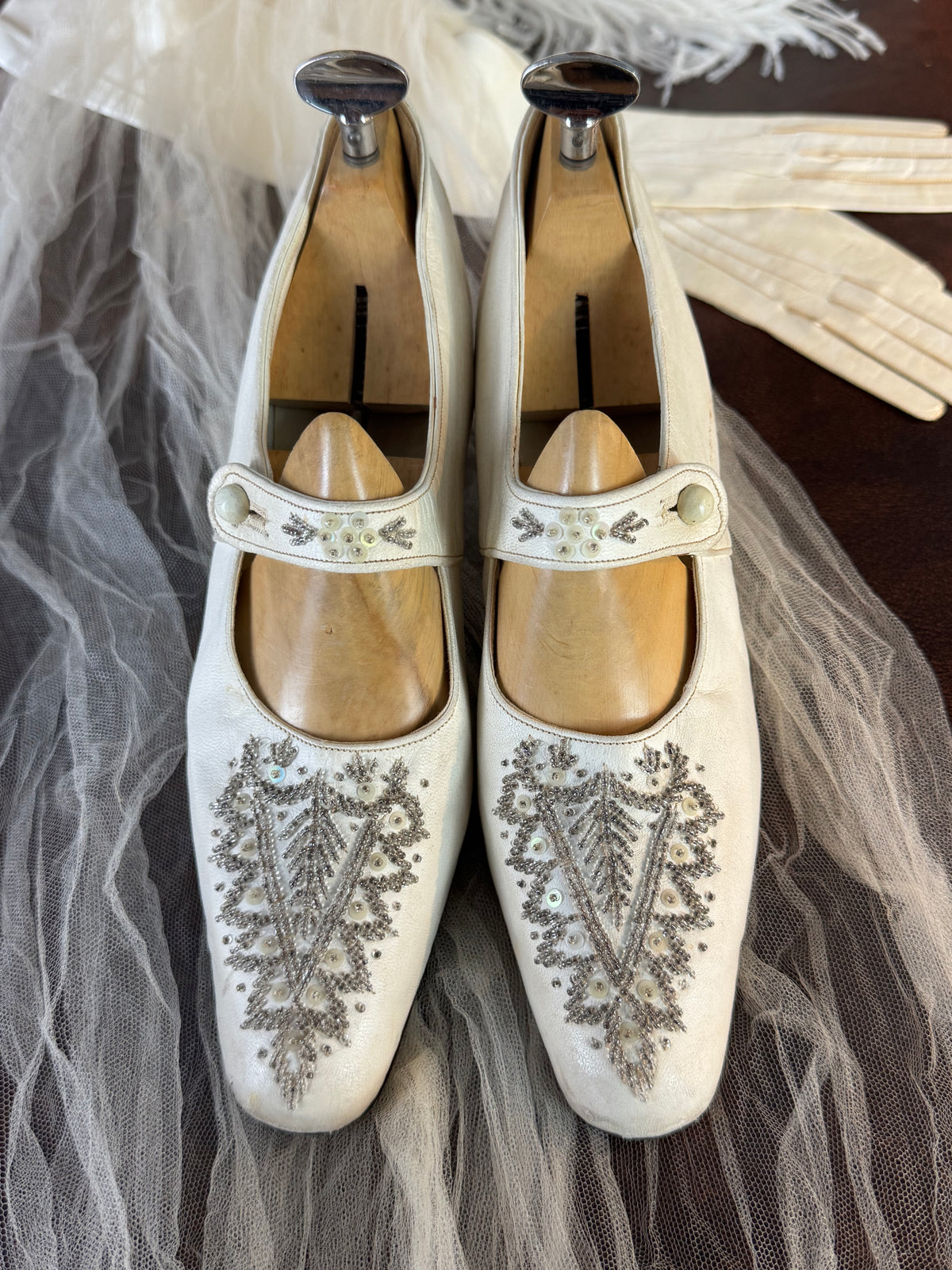 Antike Abendschuhe aus Ziegenleder, England, ca. 1907