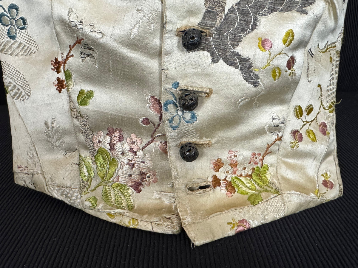 Antique Rococo boy's waistcoat front from France circa 1760 with original silver buttons, linen backing and rare eighteenth-century construction