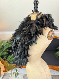 Black rooster feather boa, 1928 vintage feather accessory, rare example