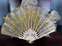 Abendfächer aus Goldspitze und Pailletten, ca. 1880 – Antiker viktorianischer Handfächer