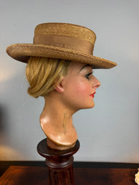 Antique Fine‑Woven French Straw Hat, ca. 1903 – Silk Band & Floral Details