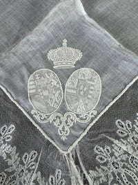 Royal antique lace handkerchief ca.1861 – Austria‑Tuscany and Bourbon‑Sicily coats of arms in fine lace