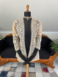 Antique Tenerife lace jacket, ca. 1911, American needle‑lace medallion design in ecru with fine openwork