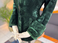Seltene viktorianische Reitjacke, ca. 1878 – Grüner Samt, gestepptes Seidenfutter, historische Reitsportmode