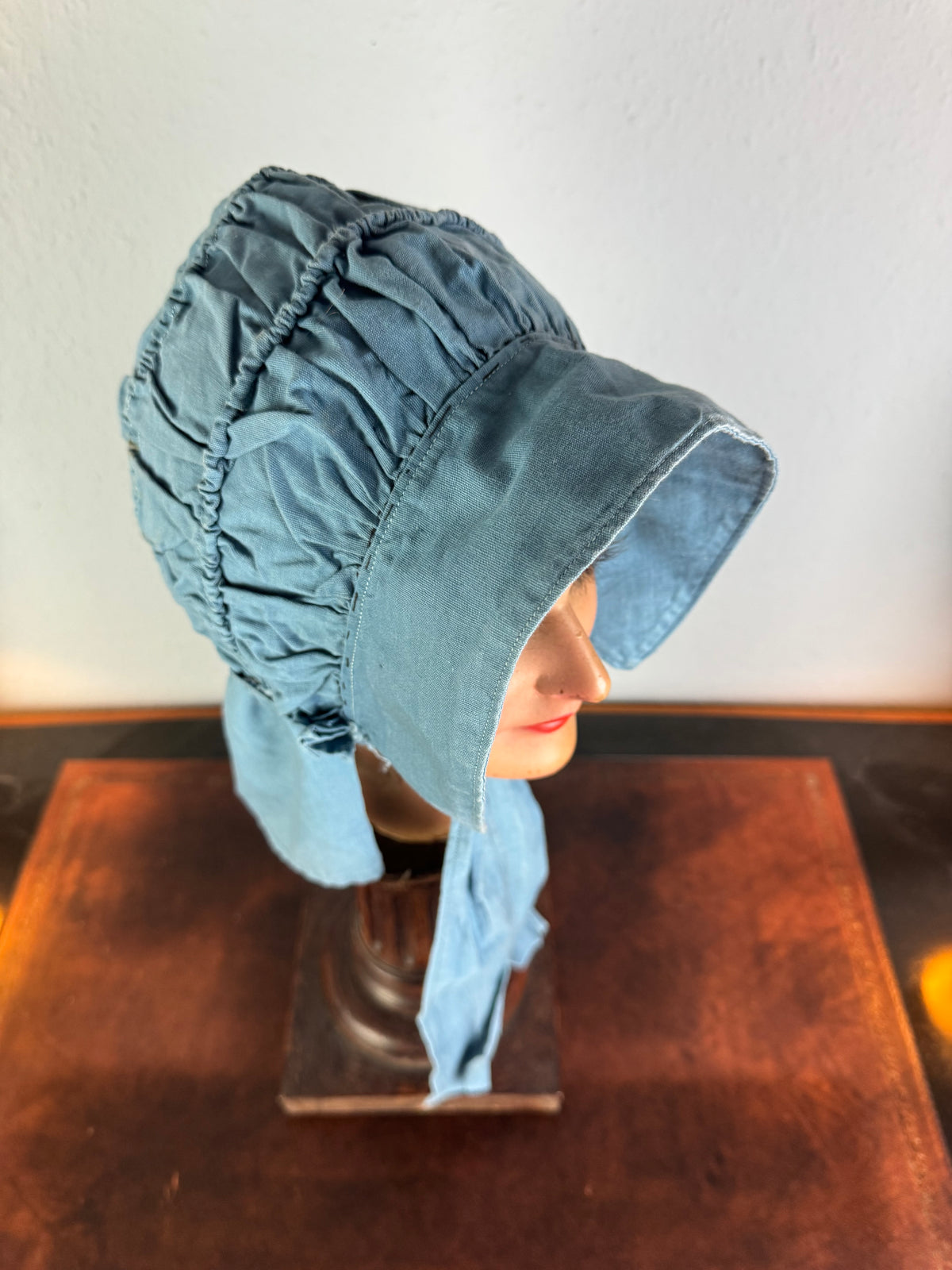 Antike viktorianische blaue Baumwoll-Sonnenhaube, ca. 1900