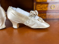 Antique 1882 silk wedding shoes with double bows by Julien Mayer Paris and Kate Rimer provenance