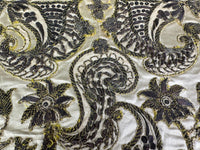 1710 English Baroque silk stomacher with metallic embroidery and floral motifs, antique 18th‑century dress accessory
