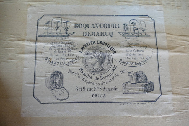 ROQUANCOURT Antiker Hutkarton mit Strohhaube, Paris, ca. 1879
