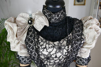 1893 evening dress — antique Victorian gown with silk bodice and lace trim