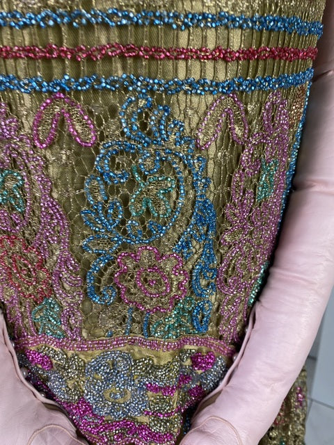 Embroidered lamé evening dress, America, ca. 1926