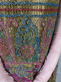 Embroidered lamé evening dress, America, ca. 1926