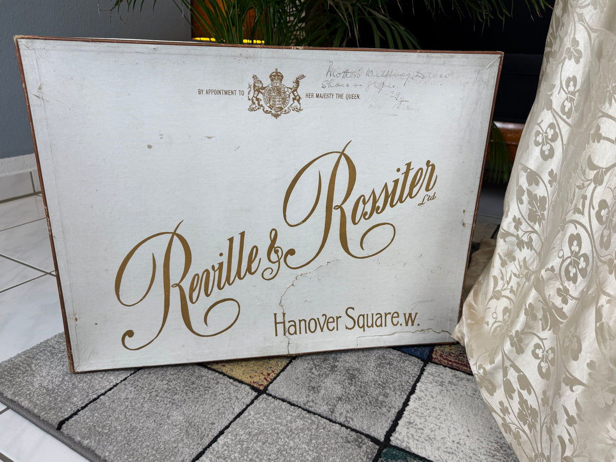 Edwardian wedding ensemble by Reville & Rossiter London with original box, shoes and accessories, Lady Gillman provenance, 1911