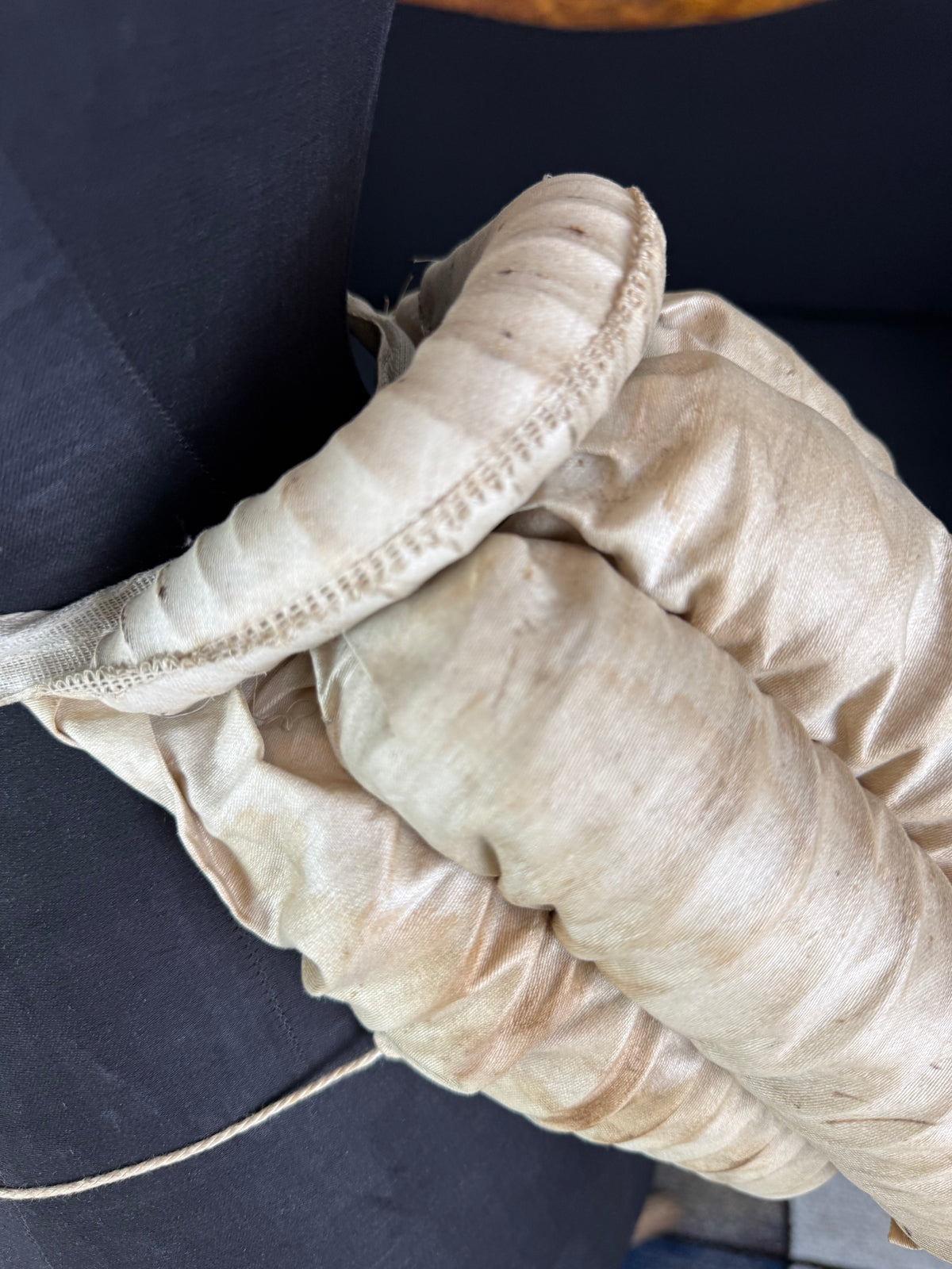 Antique tri‑coil bustle, 1880s cotton and steel coil Victorian undergarment