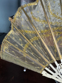 Abendfächer aus Goldspitze und Pailletten, ca. 1880 – Antiker viktorianischer Handfächer