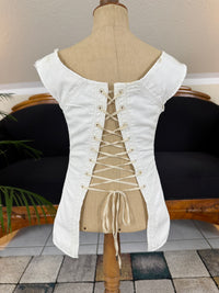 Baumwollkorsett mit Kordelzug, ca. 1825–1830 – Regency-Mode, seltenes Beispiel aus dem frühen 19. Jahrhundert