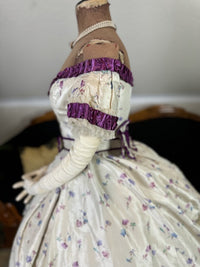 Antikes Seidenabendkleid mit Tagesoberteil, ca. 1864