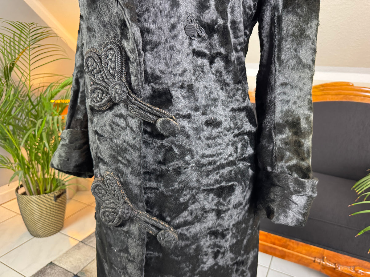 Edwardian ca. 1904 Langer schwarzer Mantel aus künstlichem Biberfell – Victor Tailoring Co., Chicago