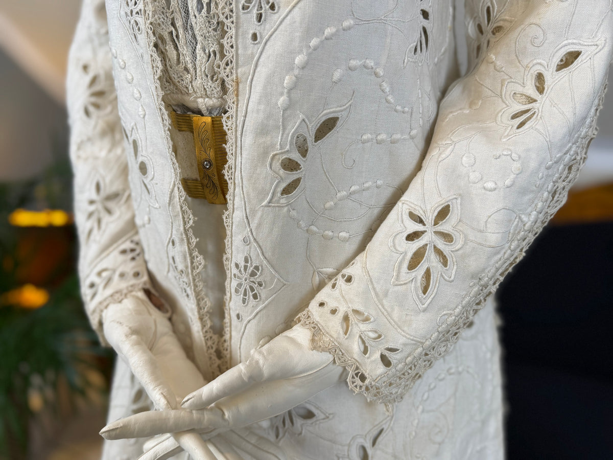 Antique Four‑Piece Edwardian Walking Dress ca. 1910 – Linen, Lace & Lady Gillman Provenance