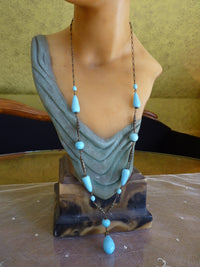 Art Deco Halskette aus blauem Glas im Robin's Egg-Stil, 1920er